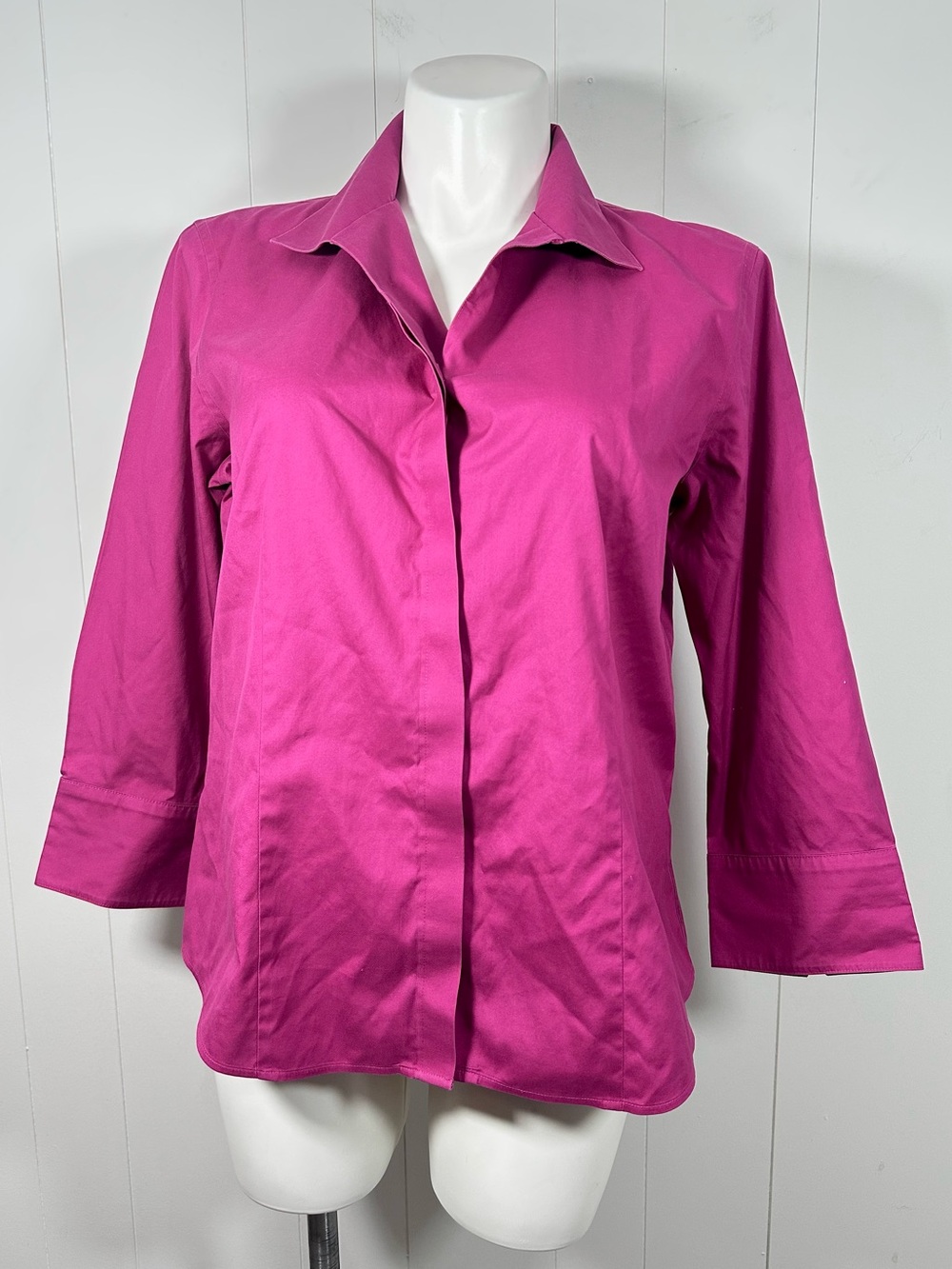 Chicos Button Front Shirt Womens Size 3/US XL Pink Fuchsia 3/4 Sleeve No Iron